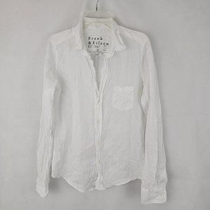 FRANK & EILEEN Womens SMALL Button Down Shirt BARRY Crinkle WHITE Subtle Stripes